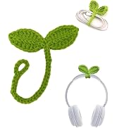 Green Crochet Leaf Sprout, Lucky Handmade Knitted Sprout Headphone Accessories, Leaf Headset Atta...