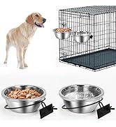 ShineMe Heavy Duty Hanging Dog Bowls for Kennel Cage Crate, No Spill Stainless Steel Kennel Bowls...