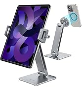 AboveTEK 2-in-1 Phone & iPad Stand, Magnetic iPad Stand with Clamp, Aluminum Tablet Holder for De...