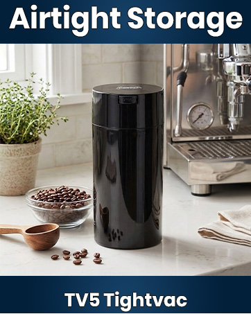 TV5 Tightvac 2.35L airtight container filled with whole roasted coffee beans