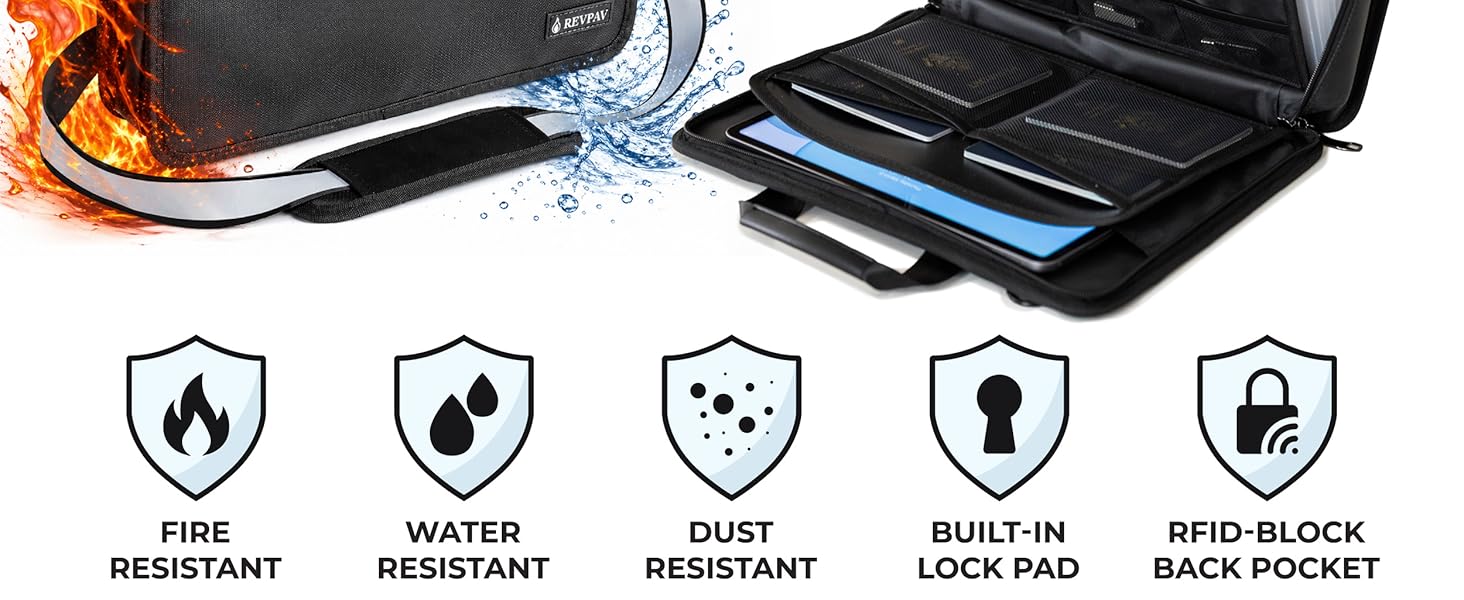 REVPAV Fire, Water and Dust Resistant with Combination Lock and RFID Blocking Zipper Pocket
