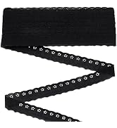 FINGERINSPIRE 15 Yards Cotton Eyelet Lace Trim 1 inch Wide Black Cotton Lace Ribbon Wavy Edge Flo...
