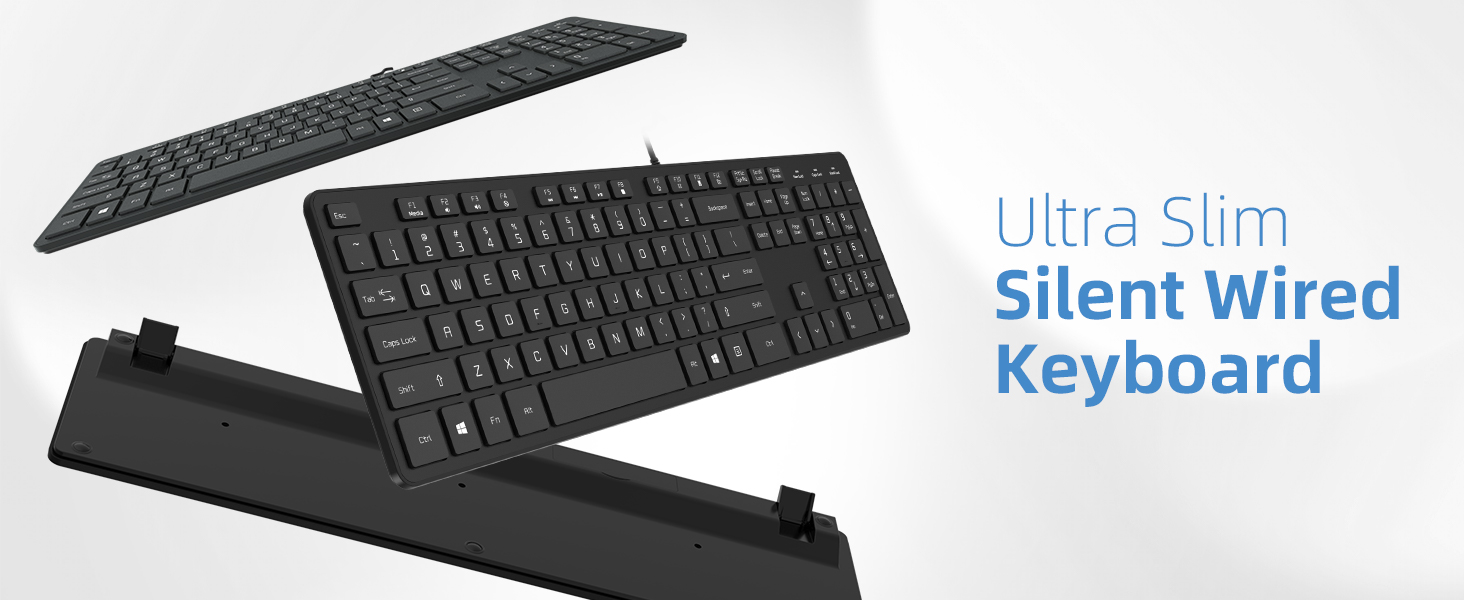 Low-Profile Flat Keyboard with US Layout (QWERTY),Ultra-Slim Quiet Computer Keyboard for PC Windows