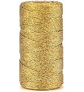 jijAcraft 328 Feet Gold String Twine - 1.5mm Metallic Thread Gift Wrapping - Inelastic Macrame Gl...