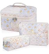 Makeup Bag Set, Quilted Makeup Bag, Large Floral Cosmetic Bag for Women, Cute Cotton Makeup Bag, ...