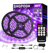 SHGPODA 33 Foot Black Light Strip & Remote, 600 LEDs, Dimmable 12V Flexible Black Lights for Glow...