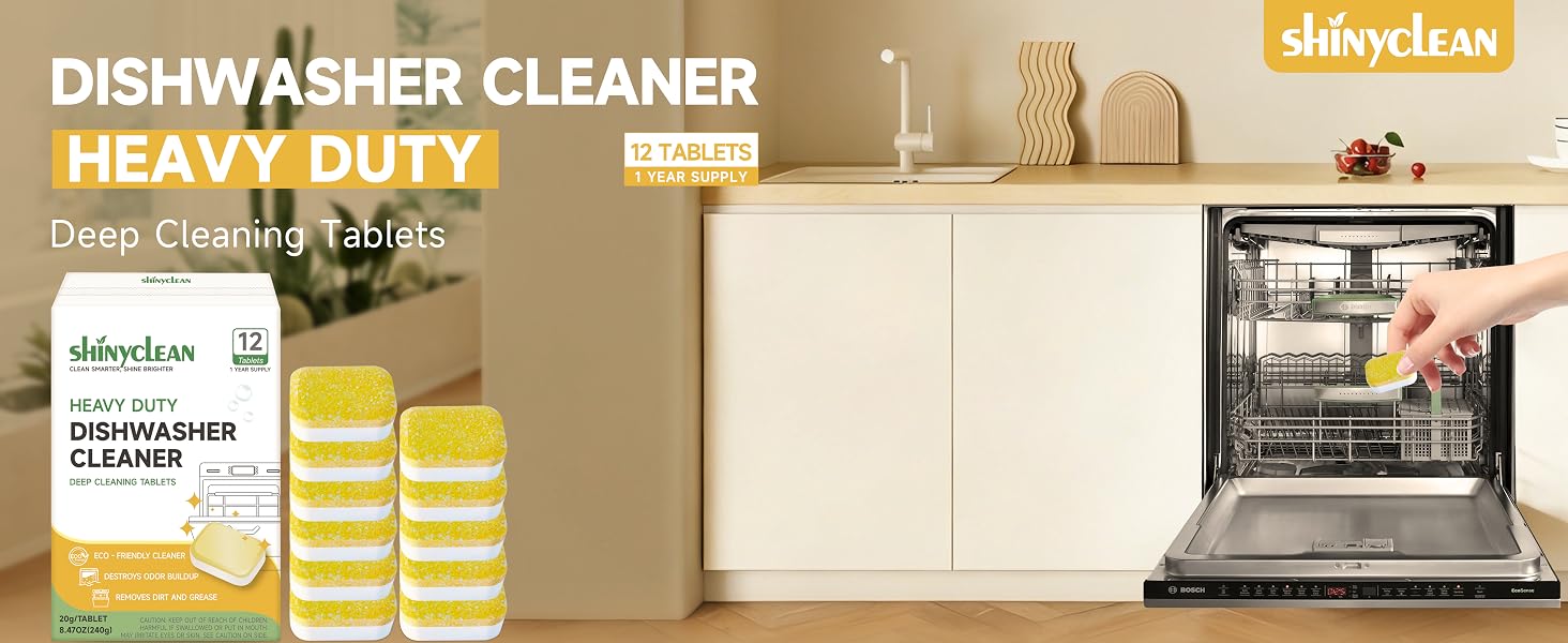 heavy duty dishwasher cleaner tablets 12 count ,1 year supply