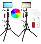 QEUOOIY 2 Packs RGB LED Video Light with Adjustable Tripod Stand/White Filters, Dimmable 2500-650...