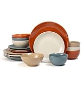 Sango Siterra Painter's Palette 16-Piece Stoneware Dinnerware Set – Service for 4, Multicolor wit...