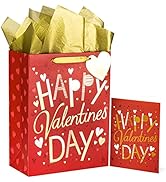 WRAPAHOLIC 13" Large Valentine's Day Gift Bag with Card and Tissue Paper - Happy Valentine's Day