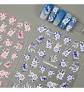 Flowers Nail Art Stickers Decals 5D Embossed Self Adhesive Pink Flowers Nail Stickers for Nail Ar...