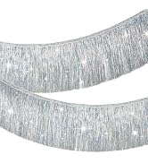 Silver Fringe Banner Fringe Tinsel Garland 6.56 Ft Silver Fringe Photo Backdrop Silver Tinsel Gar...