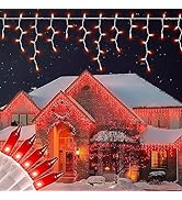 BEEWIN 23FT 200Count Red Icicle Lights,White Wire Icicle Mini Lights Plug in with 40 Drops,Hangin...