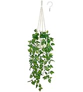 Mkono Fake Hanging Plant with Pot, Artificial Plants for Home Decor Indoor Macrame Plant Hanger w...
