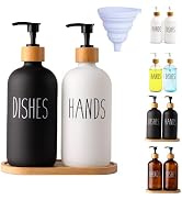 LOOCHICA 2 Pack Glass Soap Dispenser Set with Tray, Hand and Dish Glass Soap Dispensers for Kitch...