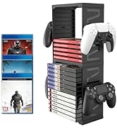 ASFSKY Video Game Storage Tower - 24 Games Video Game Organizer & Holder with 4 Controller Hooks,...