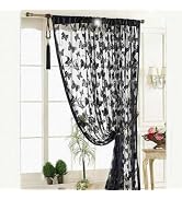 2 Panels Black Lace Curtains 78 Inches Long Gothic Decor Embroidery Butterflies Sheer Curtains El...