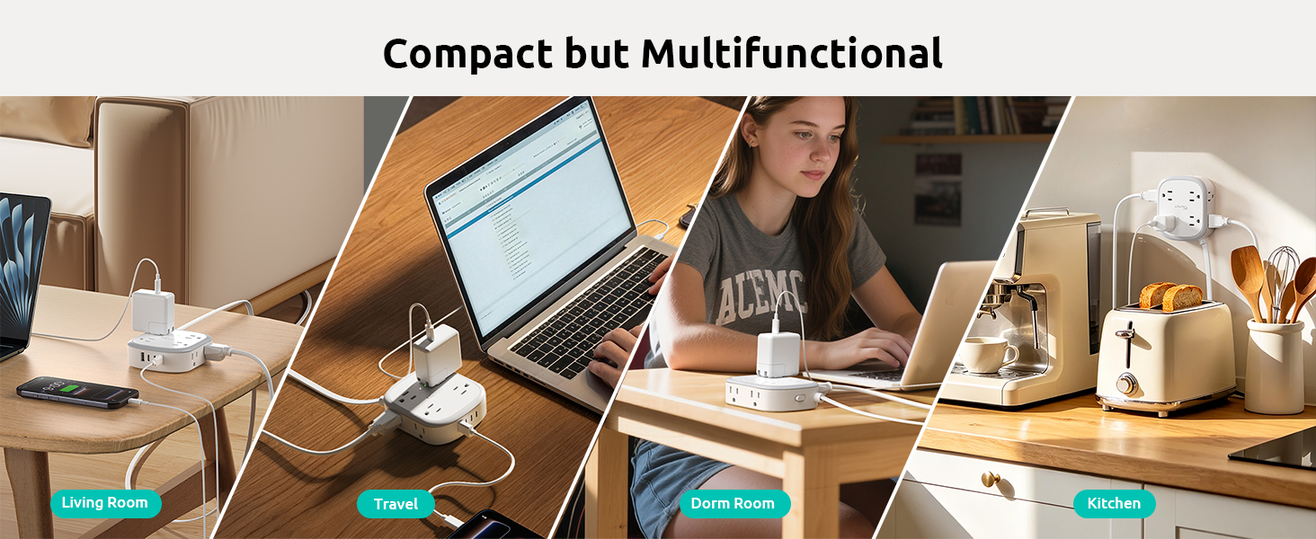 360° Rotating Flat Plug Power Strip