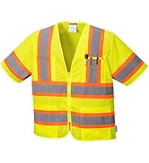 Portwest US383 Augusta Sleeved Hi Vis Reflective Safety Vest with Pockets ANSI Class 3 Yellow, X-...