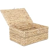Handmade Woven Basket with Lid - Natural Water Hyacinth/Seagrass Storage Organizer for Home, Offi...