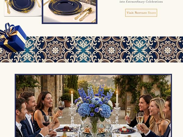 blue dinnerware set