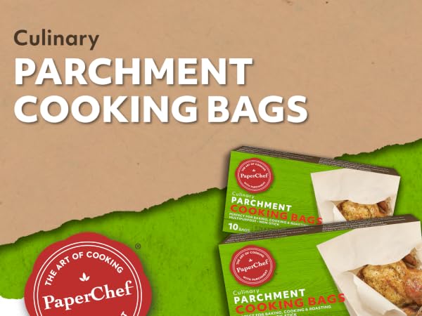 PaperChef parchment bags, cooking bags, oven-safe, non-stick, meal prep, 12 pack