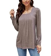 FaroDor Women's Long Sleeve Shirts Fall Casual Pleated Square Neck Tunic Tops