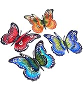 Metal Butterfly Outdoor Wall Decor- 6.5'' 3D Metal Colorful Hanging Double Wings Butterflies for ...