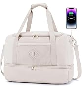 WANDF Travel Duffel Bag with Wet Pocket & Shoe Compartment, 18x14x8 Personal Item Bag with USB Ch...