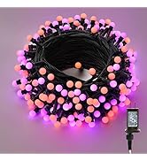 ODEETRONIC Halloween Lights, 65.6ft 200 LED Purple & Orange Globe String Lights, Connectable Berr...