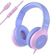 Cowyawn Upgrade USB Type C Kids Headphone for School, Over-Ear USB C Headphones Wired with LED Li...