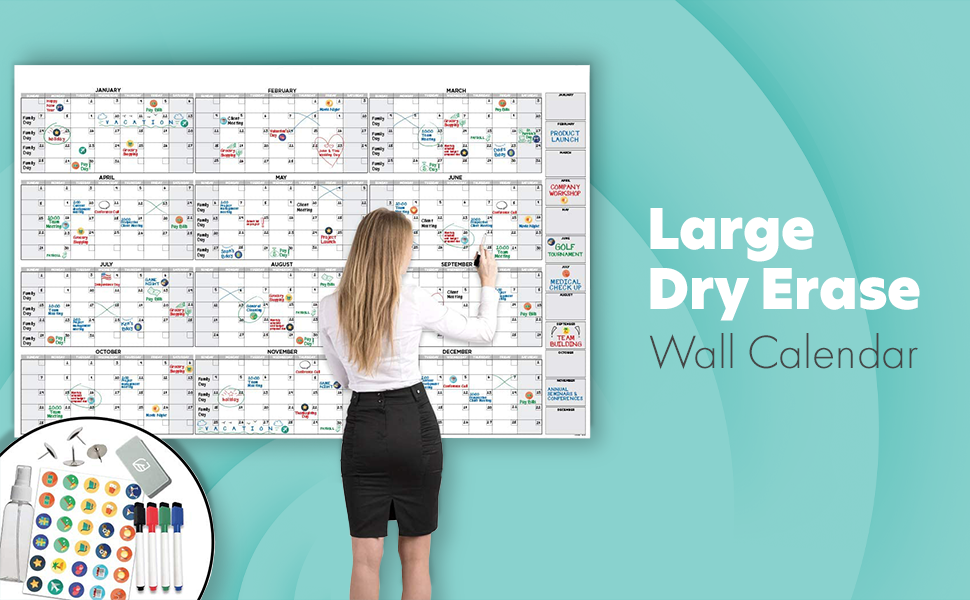 Reusable Yearly Calendar Giant Whiteboard Year Poster Laminated Jumbo Annual Office 12 Month