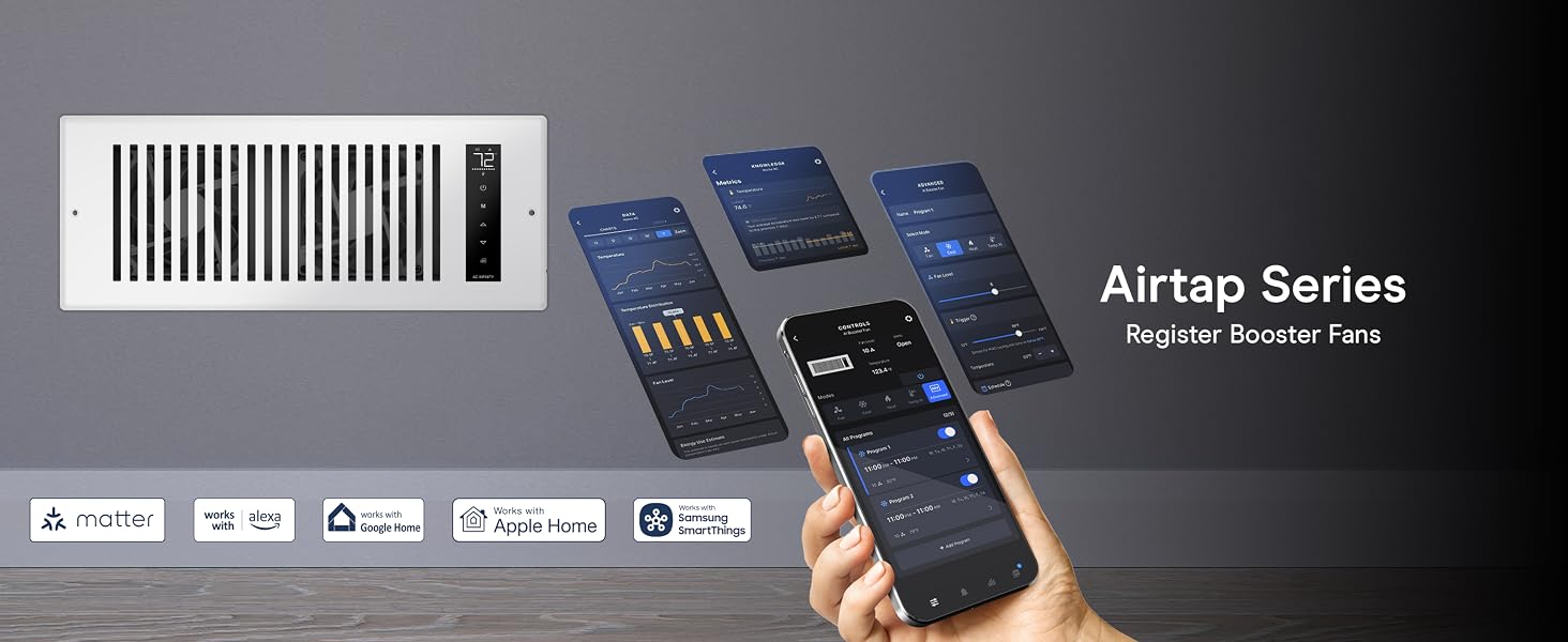 Register Booster Fan Improves Heating Cooling 10-Speed Control Bluetooth App Control