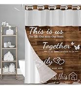 juwute No Hook Brown Family Shower Curtain with Snap-in Polyester Liner Set,Family Letter Printed...