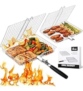 Nesting Grill Baskets, 2pcs Grilling Baskets for Outdoor with Removable Handle, Stainless Steel B...