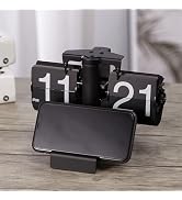 Flip Clock with Phone Holder, Battery Powered Flip Desk Clock, Retro Digital Flip Down Clock Gear...