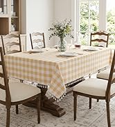 Romanstile Checkered Tablecloth Rectangle, Outdoor Waterproof Linen Cotton Gingham Table Cloth wi...