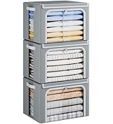 Yecaye Clothes Storage Bins with Metal Frame, 40L Foldable Clothing Storage Bins with Lid, Stacka...