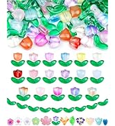 FIVEIZERO 340PCS Glass Tulip Flower Beads, 17 Colors Crystal Floral Bead Charms for Bracelets, Ne...