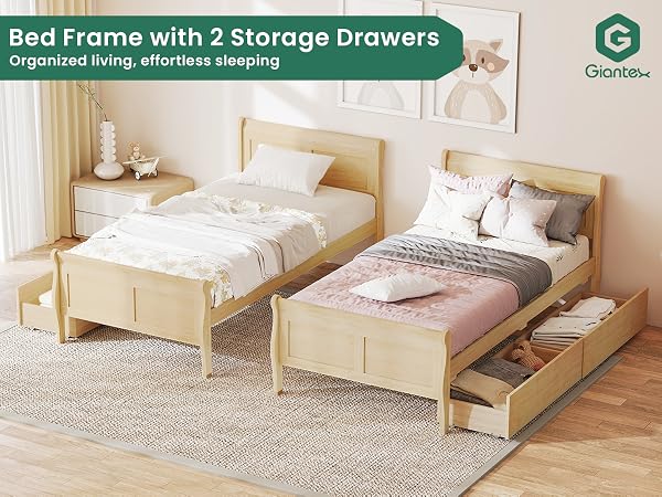 Giantex Queen Bed Frame with 2 Storage Drawers