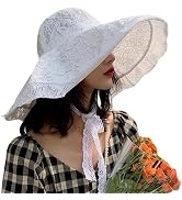 Women Sun Hat Wide Brim Lace Sunscreen Hat with Ribbon Folding Beach Cap Summer Sun Hat Elegant V...
