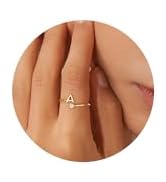 Turandoss Gold Rings for Women Girls - Non Tarnish Dainty 14K Gold Plated Adjustable Letter Rings...