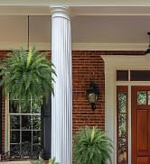Exterior view of a doorway entrance with glass panels and a potted plant visible to the side.