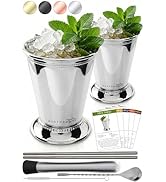Gusto Nostro Mint Julep Cups Set of 2 - Stainless Steel Julep Cup Kit with Straws, Muddler, Spoon...