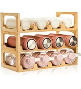 Pumtus 3 Tier Bamboo Water Bottle Organizer, Stackable Bottle Storage Rack, Tumbler Shelf Organiz...