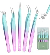 MORGLES 5 PCS Lash Tweezers Set for Eyelash Clusters | High-Precision Eyelash Tweezers Kit for La...
