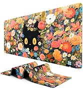 BOSOBO XXL Gaming Desk Mat, Extended Mouse & Keyboard Mat, Anime Cat Pink Flower Bush - 31.5 x 11...