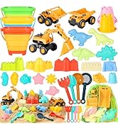 Beach Toys for Kids 35PCS Sand Toys with 3 Collapsible Bucket,3 Dump Truck,Beach Shovel,Sand Cast...