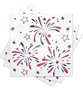 RUSPEPA 50 Pcs Patriotic Napkin Paper, 3 Ply Disposable Red Blue Firework Deisgn Cocktail Dinner ...