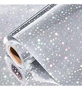 LeZakaa Silver Holographic Wrapping Paper Roll, Snowflakes Stars Moon Metallic Foil for Christmas...
